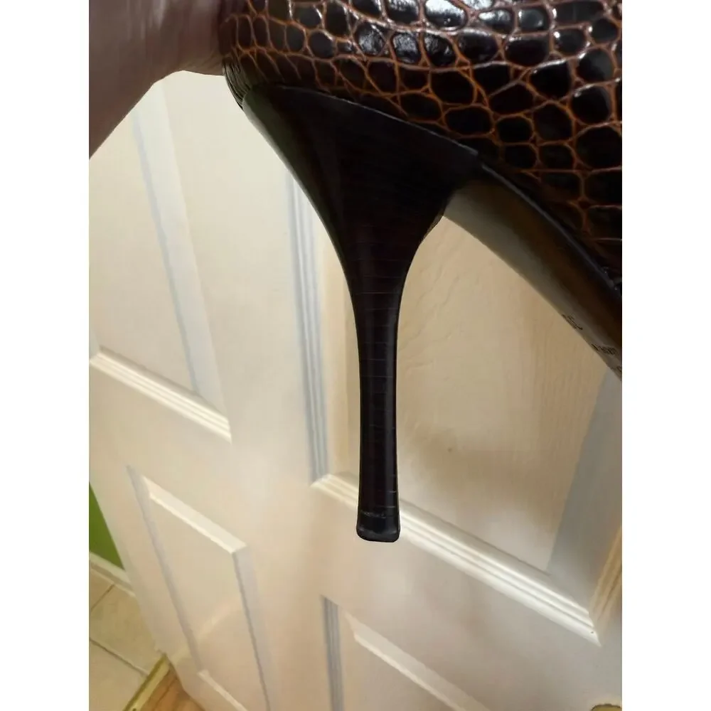 Giuseppe‎ Zanotti Croc Embossed Leather Bootie Boots Brown Italian Size 39 Heel